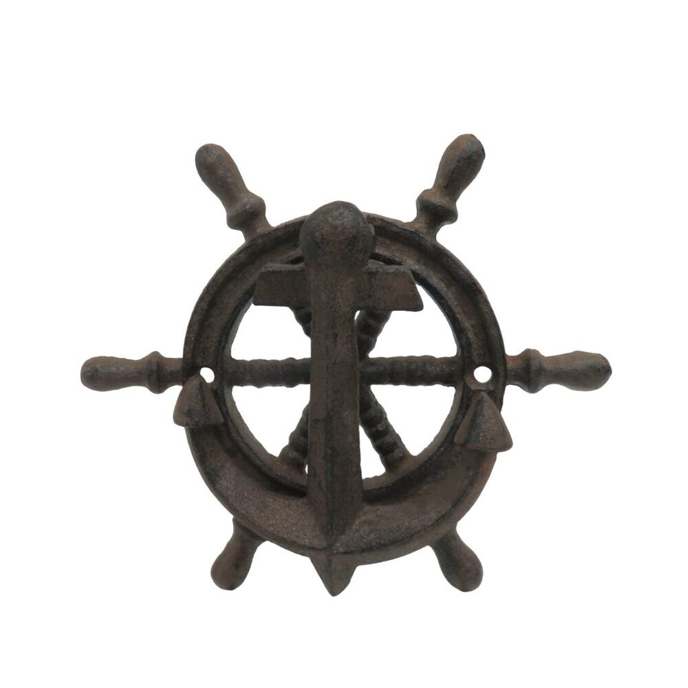 DOOR KNOCKER Rustic Cast Iron Nautical Ship Wheel and Anchor Vintage